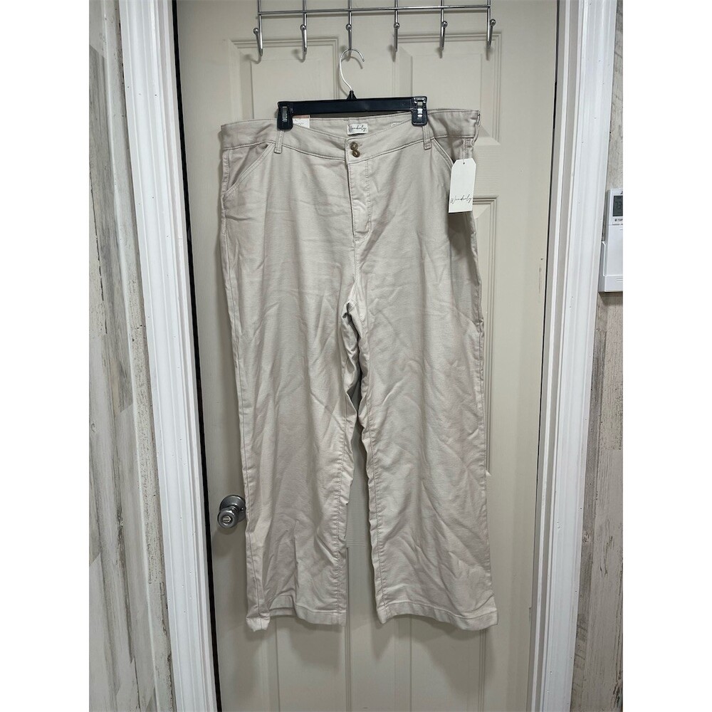 Wonderly Pants Womens Plus 20W Beige High-Rise Wide-Leg Cropped Pockets sku620